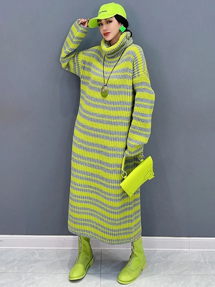 HEYFANCYSTYLE Vibrant Stripes Turtleneck Knit Dress