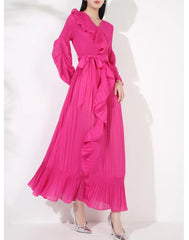 Ruffle Pleated V-Neck Dress