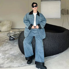 Men's Luxury Japanese Streetwear Baggy Denim 2-Piece Set