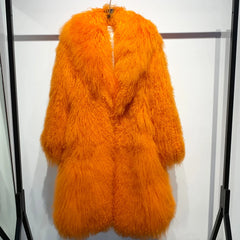 100% Real Curly Shearling Fur Long Coat