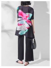 Floral Elegance 2 Piece Pleated Top & Pants Set