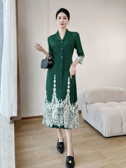 Petite Plissé Button-Front Dress