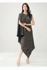 Luxury Pleats Asymmetric Cape Dress