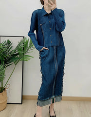 Luxury Denim Plissé Skirt Set