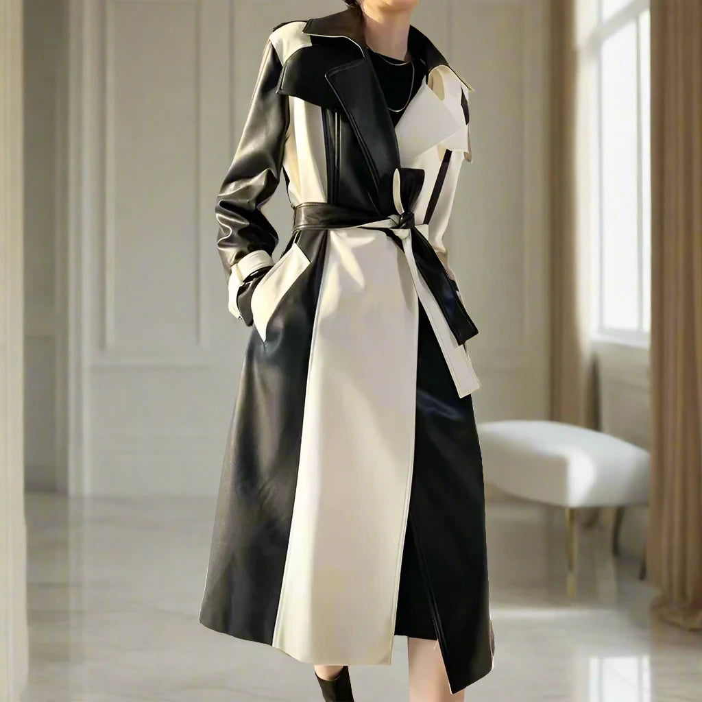 Women's Elegant Genuine Leather Trench Coat