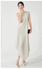 Asymmetric Pleated Midi Dress