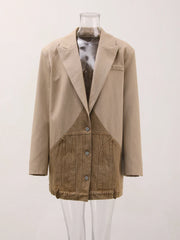 Women's Khaki Denim Boyfriend Suit Blazer