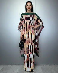 Geometric Pleated Kaftan Dress