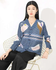 Luxury Plissé Patterned Blouse