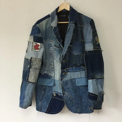 Men's Designer Denim Patchwork Jacket Coat