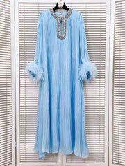 Luxe Pleated Feather Midi Dress