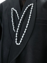 Couture Men's Faux Leather Blazer with Pearls