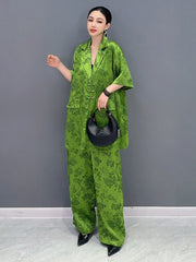 Green Chic Floral Print Top & Wide Leg Pants 2-Piece Set