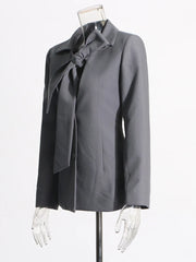 Women's Luxe Gray Blazer with Collar Bow