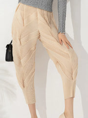 Luxury Geometric Pleated Cropped Pull-On Trousers