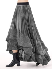 Anthracite Cascade Pleated Maxi Pull-On Skirt