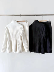 Quilted Pleated Jacket & Skirt