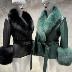 Women's Luxe Leather Winter Jacket with Fox Fur Collar