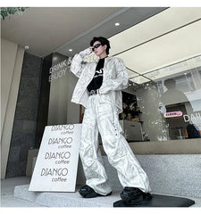 Men's Trendy 2-Piece Streetwear White Denim Set