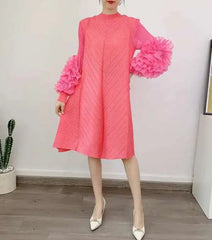 Luxury Pleated Floral Ruffle Dress