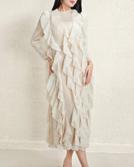 Cascading Ruffle Plissé Dress