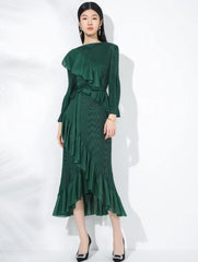 Luxe Micro-Pleated Ruffle Dress
