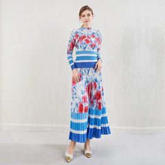 Luxury Floral Stretchy Pleated Skirt Set
