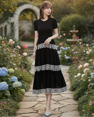 Luxury Pleated Lace Tiered Dress