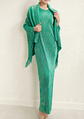 Elegant Pleated Dress & Shawl