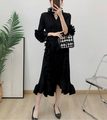 Pleated Ruffled Collar Dress