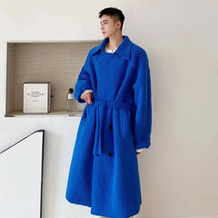 Blue Wool Blend Trench Coat for Men