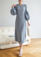 Luxury Puff Sleeve Pleats Dress