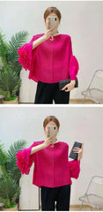 Luxury Pleated Ruffle Cuff Blouse