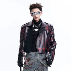 Men's Cropped Faux Leather Biker Jacket