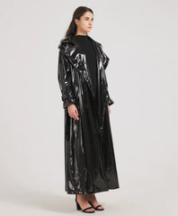 Full-Length Black Patent Vegan Leather Trench Coat