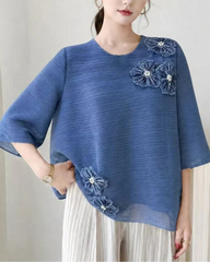 Pearl Floral Plissé Blouse Top