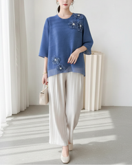 Pearl Floral Plissé Blouse Top