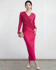 Elegant Pleated Top & Skirt Set
