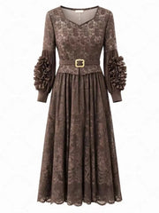 Luxury Lace Pleated Floral Dress