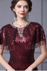 Luxury Sequin Cape Sleeve Dress