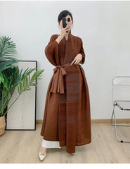 Couture Plissé Pleated Belted Robe Coat