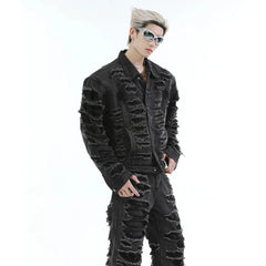 Men's 2 Piece Ultra Distressed Stacked Jeans & Jacket Set