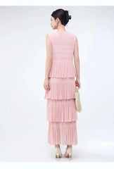 Unique Tiered Pleated Sleeveless Dress