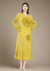Pleated 3D Ruffle Floral Dress