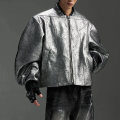 Men's Cracked Cropped Faux Leather Jacket