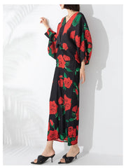 Truly Pleated Floral Ruched Midi Dress