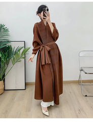 Couture Plissé Pleated Belted Robe Coat