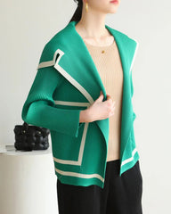 Pleated Shawl-Collar Cardigan