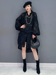 Women's Black Lace Mesh Oversized Blouse