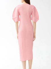 Elegant Puff Sleeve Japanese Pleated Midi Dress